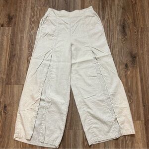 HAPPILY GREY L Wide Leg Cream Linen Pants Beach Coastal Lagenlook Summer Resort